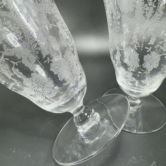 Vintage Viking Glass PRELUDE Etched Clear Footed Glasses Cups Tumblers Set 3 - Picture 9 of 11